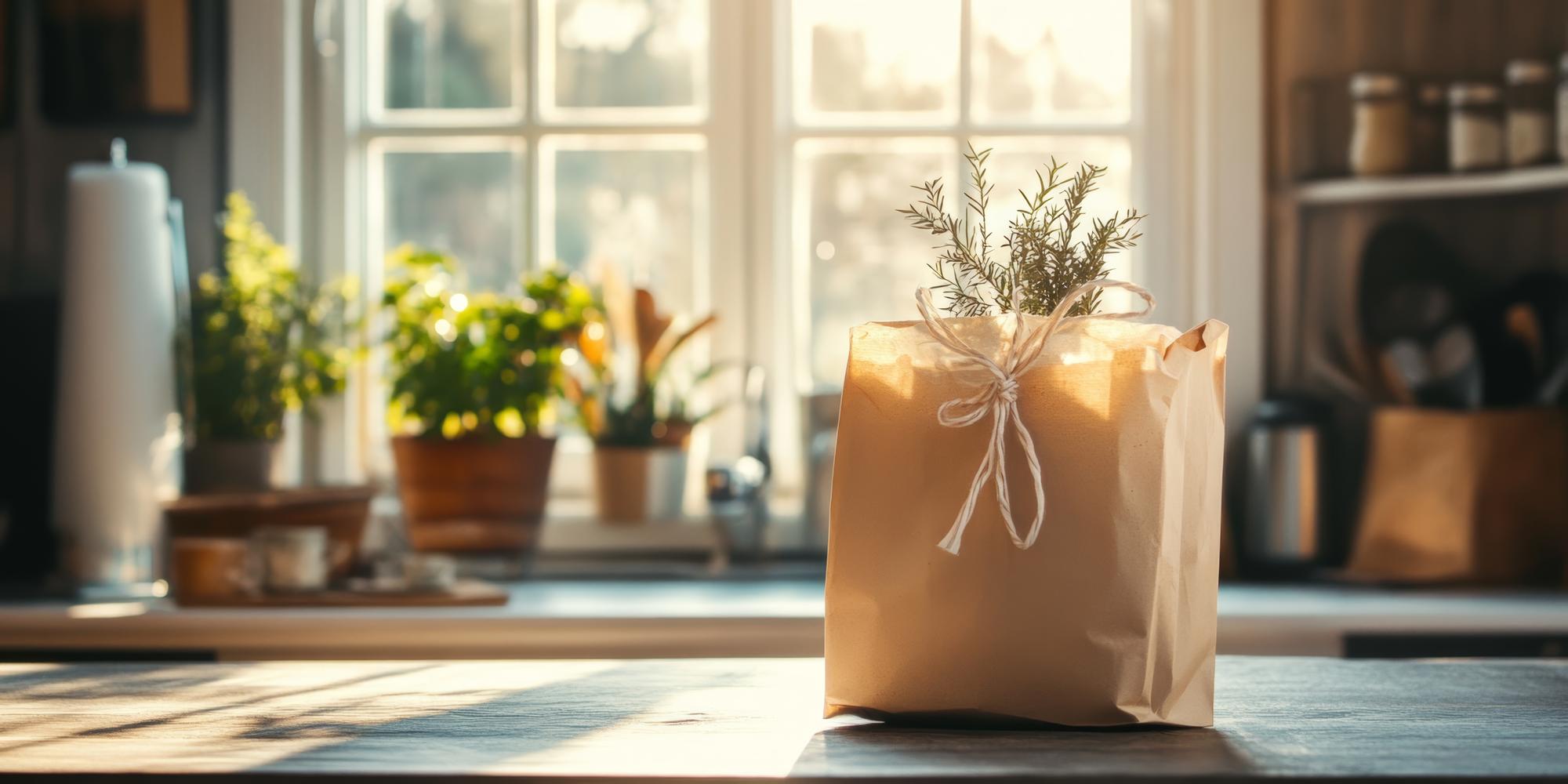 Delivery box with ingredients by window